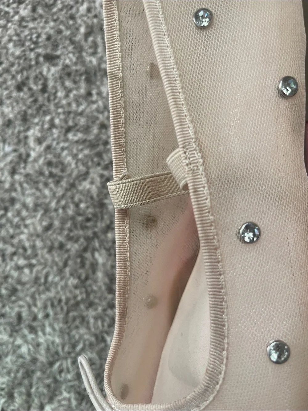 Crystal-Studded Blush Ballet Flats with Elastic Strap